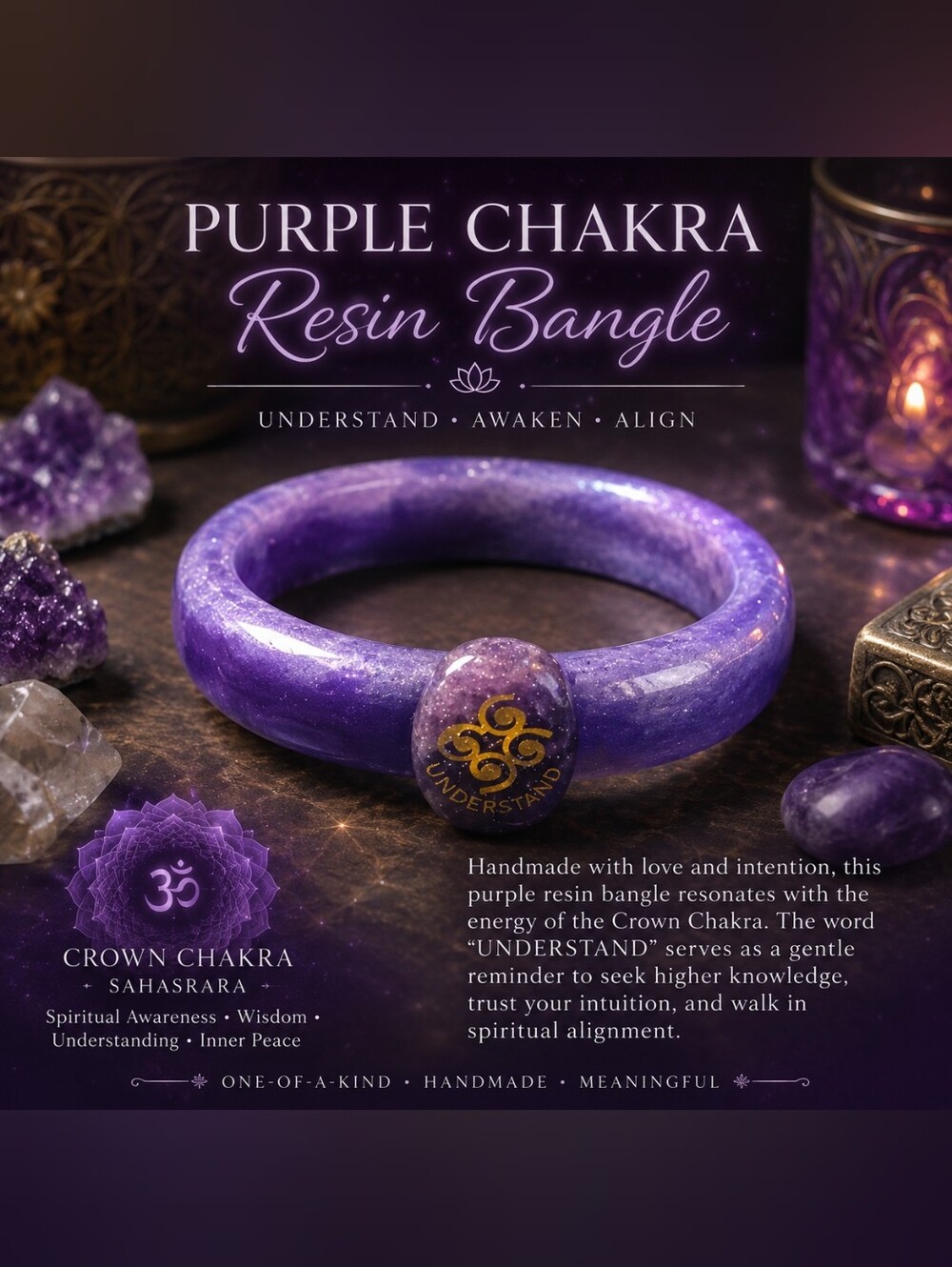 Purple Chakra Resin Bangle - Crown Chakra "Understand"